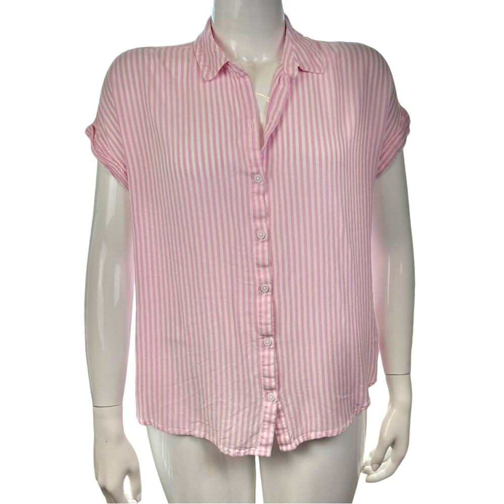 Beachlunchlounge Striped Button Up Shirt Pink White Size XL